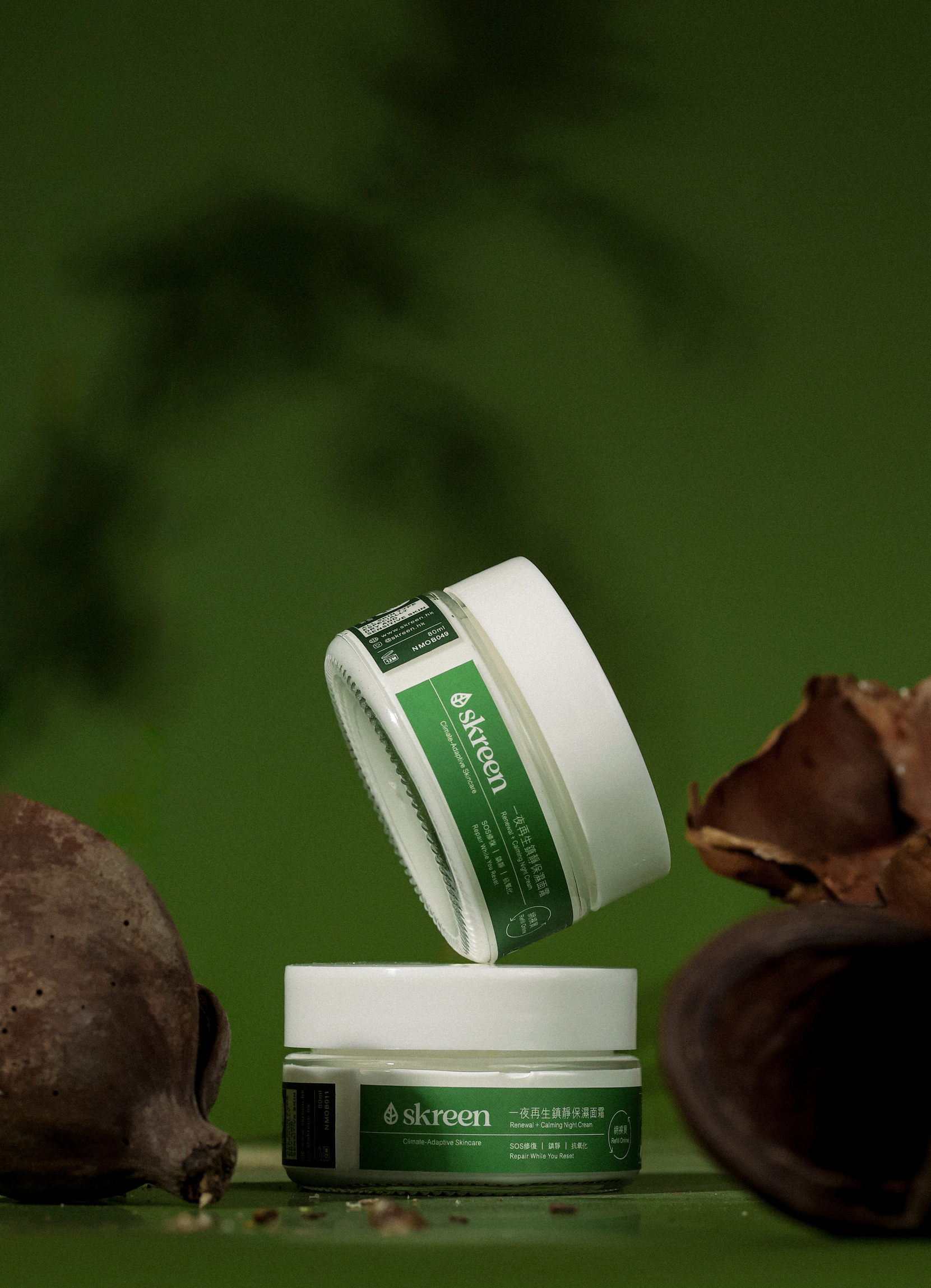 Skreen Renewal + Calming Night Cream in reusable aluminum jar – soothing overnight repair cream for sensitive skin